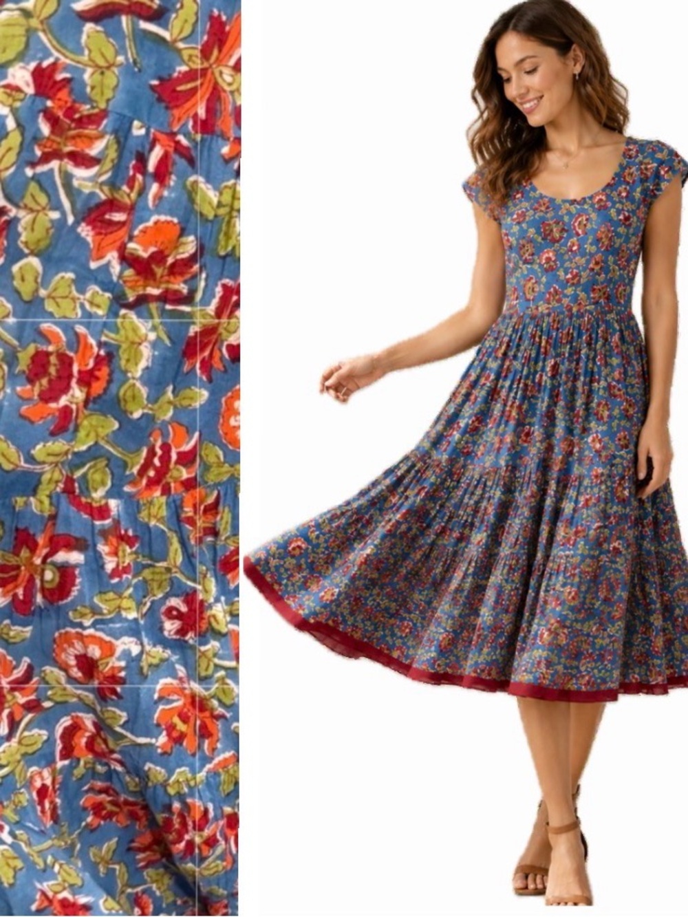 Trade Cloth,  Santa Fe Long Dress Fiesta Floral Handmade in India, Size S EUC